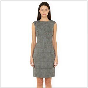 Paule Ka Paris Wool Checked Plaid Sheath Stretch Fitted Sleeveless Dress New 38
